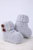 Babyhola Kız Erkek %100 Triko İlk Adım Düğmeli Patik 0-6 ay Yenidoğan Kutulu Hediyelik 8011 - 2