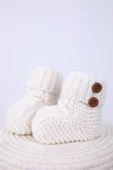 Babyhola Kız Erkek %100 Triko İlk Adım Düğmeli Patik 0-6 ay Yenidoğan Kutulu Hediyelik 8011 - 11