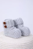 Babyhola Kız Erkek %100 Triko İlk Adım Düğmeli Patik 0-6 ay Yenidoğan Kutulu Hediyelik 8011 - 1