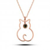 925 Ayar Gümüş Ağustos Ayı Doğum Taşı Kedi Kadın Gümüş Kolye - 1