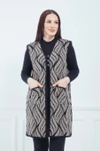 Kadın Vizon Desenli Cepli Uzun Kışlık Triko Anne Yelek - 1