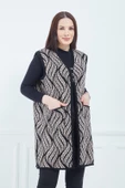 Kadın Vizon Desenli Cepli Uzun Kışlık Triko Anne Yelek - 3