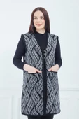 Kadın Gri Desenli Cepli Uzun Kışlık Triko Anne Yelek - 2