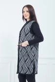 Kadın Gri Desenli Cepli Uzun Kışlık Triko Anne Yelek - 4