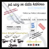 PD25TK Type-C To Type-C Pd 25W Hızlı Dataşarj Kablosu 1mt Beyaz -25W PD CHARGE and DATA CABLE OUICK - 3