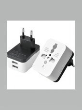 Seyahat Tipi Çift USB Portlu Çevirici Priz Türk-Amerikan ve Ingiliz Fişi Dönüştürücü Adaptör - 1