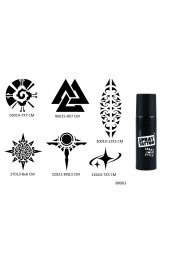 Aztek ve Maori 6 Adet Şablon ve Siyah Sprey Geçici Dövme Seti thumbnail 1