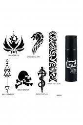 Kol Şerit 6 Adet  Şablon ve Siyah Sprey Geçici Dövme Seti thumbnail 1