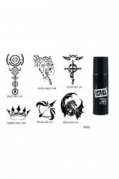 Ejderha Bozkurt 6 Adet Şablon ve Siyah Sprey Geçici Dövme Seti thumbnail 1