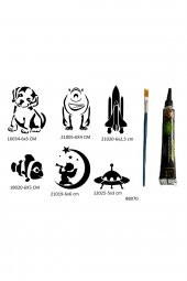 Çocuksu Desenler 6 Adet Şablon ve Hint Kınası Geçici Dövme Seti thumbnail 1