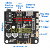Bluetooth 5 Pro Kablosuz Ses Çalma Modülü  Mikrofon Giriş Stereo Müzik Mp3 3.7V Lityum Pil Batarya Şarj - 3