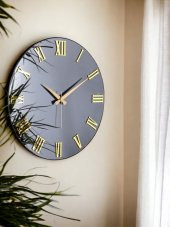 Galaxy Premium Serisi Aynalı 50 CM Sessiz Akar Roma Rakamlı Duvar Saati Füme thumbnail 2