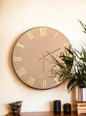 Galaxy Premium Serisi Aynalı 50 CM Sessiz Akar Roma Rakamlı Duvar Saati Bronz thumbnail 1