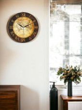 Galaxy Exclucive Bombeli Cam Serisi Dünya Haritalı Sessiz Akar Duvar Saati 30 cm thumbnail 3