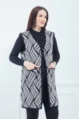 Kadın Krem Desenli Cepli Uzun Kışlık Triko Anne Yelek - 4