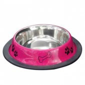 Tommy Pati Desenli Kedi Köpek Çelik Mama Kabı Pembe 24 Oz / 0,71 Lt - 1