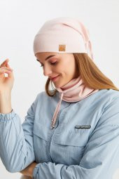 Pudra 3'ü BİR ARADA Balıkçı  Style Bere +İpli  Bere + Boyunluk Hafif, %100 Pamuklu Kışlık Set thumbnail 2