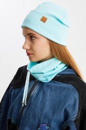 Aqua 3'ü BİR ARADA Balıkçı  Style Bere +İpli  Bere + Boyunluk Hafif, %100 Pamuklu Kışlık Set - 3