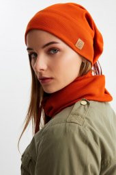 Kiremit 3'ü BİR ARADA Balıkçı  Style Bere +İpli  Bere + Boyunluk Hafif, %100 Pamuklu Kışlık Set - 1