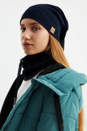 Lacivert 3'ü BİR ARADA Balıkçı  Style Bere +İpli  Bere + Boyunluk Hafif, %100 Pamuklu Kışlık Set - 1