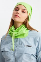 Fıstık Yeşili 3'ü BİR ARADA Balıkçı  Style Bere +İpli  Bere + Boyunluk Hafif, %100 Pamuklu Kışlık Set - 4