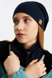 Lacivert 3'ü BİR ARADA Balıkçı  Style Bere +İpli  Bere + Boyunluk Hafif, %100 Pamuklu Kışlık Set - 7