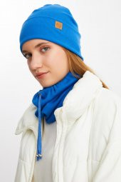 Mavi Kadın Balıkçı Style Pamuklu Kaşkorse, Terletmez, Ultra Hafif, Yumuşak Bere Boyunluk Takım thumbnail 1