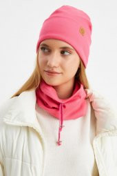 Pembe Kadın Balıkçı Style Pamuklu Kaşkorse, Terletmez, Ultra Hafif, Yumuşak Bere Boyunluk Takım - 1