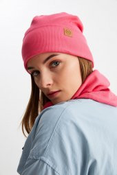 Pembe Kadın Balıkçı Style Pamuklu Kaşkorse, Terletmez, Ultra Hafif, Yumuşak Bere Boyunluk Takım - 2