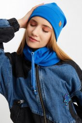 Mavi Kadın Balıkçı Style Pamuklu Kaşkorse, Terletmez, Ultra Hafif, Yumuşak Bere Boyunluk Takım thumbnail 4