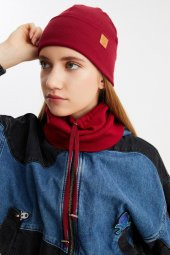 Bordo Kadın Balıkçı Style Pamuklu Kaşkorse, Terletmez, Ultra Hafif, Yumuşak Bere Boyunluk Takım - 5