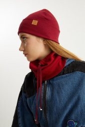 Bordo Kadın Balıkçı Style Pamuklu Kaşkorse, Terletmez, Ultra Hafif, Yumuşak Bere Boyunluk Takım - 8