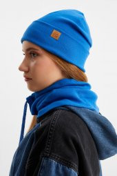 Mavi Kadın Balıkçı Style Pamuklu Kaşkorse, Terletmez, Ultra Hafif, Yumuşak Bere Boyunluk Takım thumbnail 7