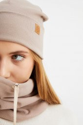 Sütlü Kahve Kadın Balıkçı Style Pamuklu Kaşkorse, Terletmez, Ultra Hafif, Yumuşak Bere Boyunluk Takım - 8