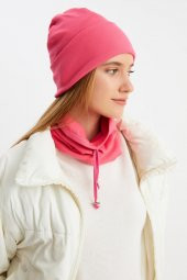 Pembe Kadın Balıkçı Style Pamuklu Kaşkorse, Terletmez, Ultra Hafif, Yumuşak Bere Boyunluk Takım - 6