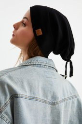 Siyah Kadın Pamuklu Kaşkorse Terletmez Ultra Hafif Ve Yumuşak Ipli Şapka Bere - 2