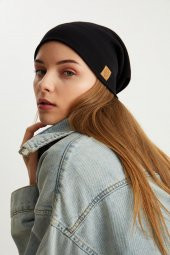 Siyah Kadın Pamuklu Kaşkorse Terletmez Ultra Hafif Ve Yumuşak Ipli Şapka Bere - 5