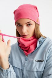 Pembe Kadın Pamuklu Kaşkorse, Terletmez, Ultra Hafif ve Yumuşak Bere Boyunluk Takım - 3