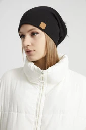 Kadın Genç Kız, Elit siyah kürk ponpon detaylı  Şapka Bere -Spor, Rahat, pamuklu, TERMAL kumaş thumbnail 1