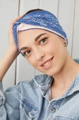 Mavi Beyaz Bandana Saç Bandı Ekstra Yumuşak Esnek Doğal Pamuklu Penye - 5