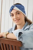 Mavi Beyaz Bandana Saç Bandı Ekstra Yumuşak Esnek Doğal Pamuklu Penye - 7