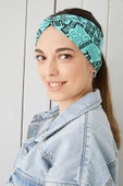 Turquaz siyah Desenli Bandana Saç Bandı Ekstra Yumuşak Esnek Doğal Pamuklu Penye - 1