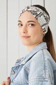 Beyaz siyah Desenli Bandana Saç Bandı Ekstra Yumuşak Esnek Doğal Pamuklu Penye - 1