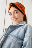 Turuncu Siyah Bandana Saç Bandı Ekstra Yumuşak Esnek Doğal Pamuklu Penye - 7