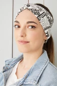 Beyaz siyah Desenli Bandana Saç Bandı Ekstra Yumuşak Esnek Doğal Pamuklu Penye - 7