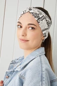 Beyaz siyah Desenli Bandana Saç Bandı Ekstra Yumuşak Esnek Doğal Pamuklu Penye - 3