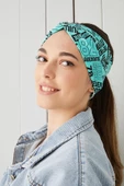 Turquaz siyah Desenli Bandana Saç Bandı Ekstra Yumuşak Esnek Doğal Pamuklu Penye - 5