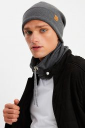 Füme Erkek Balıkçı Style Pamuklu Kaşkorse, Terletmez, Ultra Hafif, Yumuşak Bere Boyunluk Takım - 2