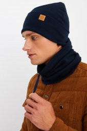 Lacivert Erkek Balıkçı Style Pamuklu Kaşkorse, Terletmez, Ultra Hafif, Yumuşak Bere Boyunluk Takım - 3