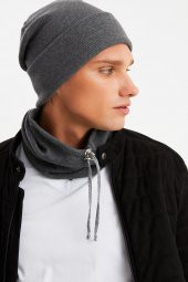 Füme Erkek Balıkçı Style Pamuklu Kaşkorse, Terletmez, Ultra Hafif, Yumuşak Bere Boyunluk Takım - 4